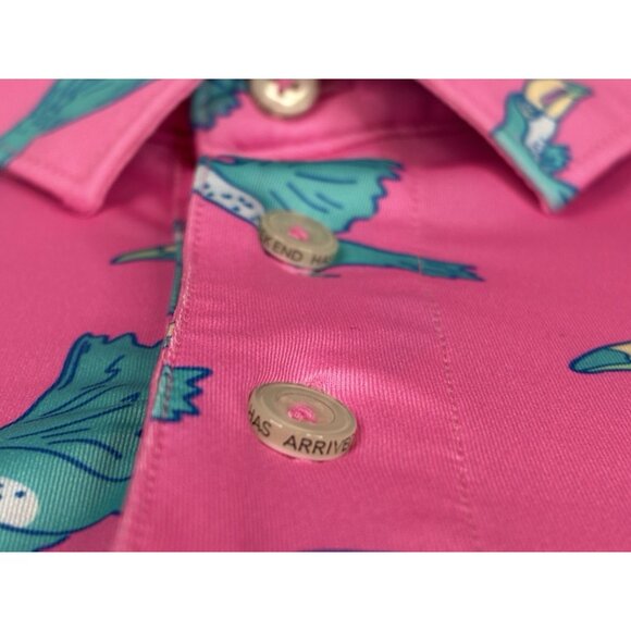 Chubbies Toucan Performance Polo Shirt Men’s L Pink Short Sleeve Stretch Golf - Picture 7 of 14